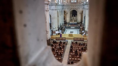 Faithful attend the mass at St Roch Church in Paris, France. Churches have reopened in France with a maximum capacity of 30 people after being closed since October 30, 2020, due to the second wave of the Covid-19 pandemic. EPA