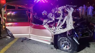 An Emirati was trapped in his car after colliding with a heavy vehicle in Ajman