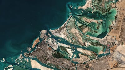 The Copernicus Sentinel 2 mission captured this striking view of Abu Dhabi from space. The dark green patch of land is the Mangrove National Park. Ferrari World can be seen in the centre-right of the image. European Space Agency