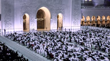 Worshippers gather at Abu Dhabi's Sheikh Zayed Grand Mosque as the end of Ramadan draws near. Victor Besa / The National