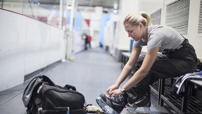 Joy Johnston was appointed the Emirates Hockey League’s chief of games officials in 2014 upon the recommendation of the International Ice Hockey Federation. Photographs by Mona Al Marzooqi / The National