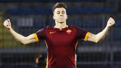 AS Roma's Stephan El Shaarawy celebrates scoring one of his two goals against Empoli in Serie A on Saturday night. Fabio Muzzi / EPA / February 27, 2016