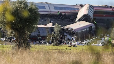 Derailed carriages after two trains crashed near Toledo, Spain, on Wednesday. EPA