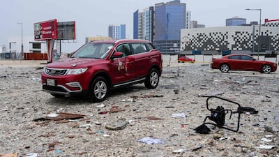 Damage in the aftermath of a drone strike in the Seef district of Manama on March 10, 2026. AFP
