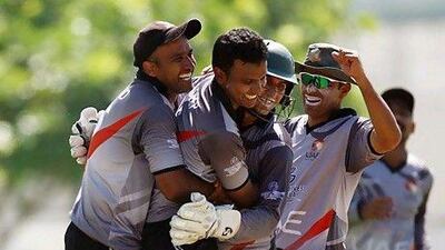 Shadeep Silva, centre, the UAE spin bowler could be playing a central role in Singapore next year. Satish Kumar / The National