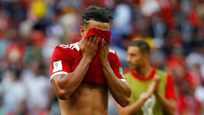 Morocco's Nabil Dirar looks dejected after losing to Portugal 1-0 at the Luzhniki Stadium in Moscow. The defeat left Morocco pointless after two Group B matches. Kai Pfaffenbach / Reuters