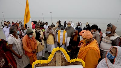 Worshippers gather at the sacred waters of the Ganges River before it reaches the Bay of Bengal. EPA