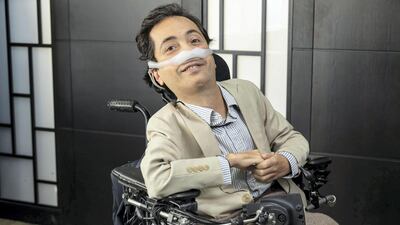 Author Victor Pineda at the launch of his book detailing the history of disability in the UAE. Antonie Robertson / The National