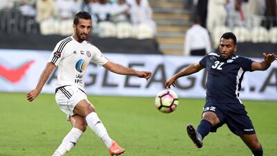 Ali Mabkhout of Al Jazira in action during the Arabian Gulf League football match between Al Jazira and Hatta at Mohammed bin Zayed Stadium, Abu Dhabi on December 9, 2016. Photo courtesy Arabian Gulf League
