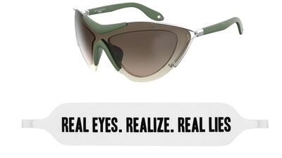 Givenchy's new Visor sunglasses in khaki and a white wraparound mask. Courtesy Givenchy