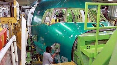 A Boeing 767 on a US assembly line. The aerospace giant will be showcasing its wares at the Farnborough International Airshow 2012. Ken Lambert / AP Photo