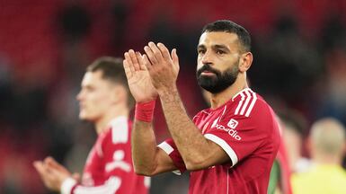 Liverpool's Mohamed Salah applauds fans after their 2-0 win over Aston Villa. AP