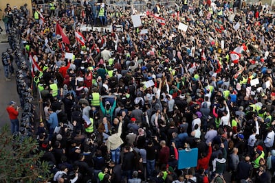 Anti-government protesters in central Beirut. AP