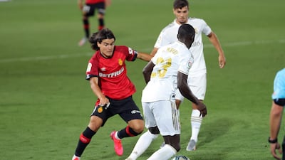Mallorca midfielder Luka Romero in action against Real Madrid's Ferland Mendy. EPA