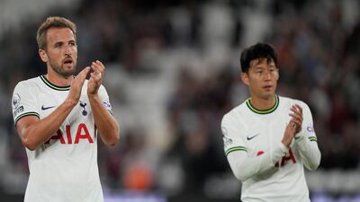 Tottenham's Harry Kane and Son Heung-min applaud fans at the end of the match. AP