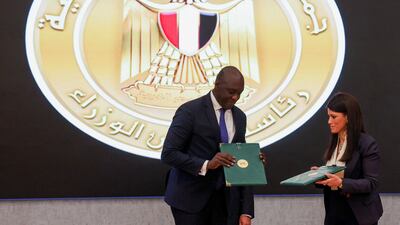 IFC managing director Makhtar Diop and Egyptian minister Rania Al Mashat at the signing ceremony. Reuters