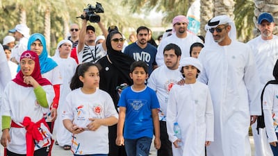 Rear Admiral Pilot Sheikh Saeed bin Hamdan bin Mohammed Al Nahyan, Deputy Commander of the Naval Forces, and his children Mohammed, Theyab, Hamdan and Mubarak took part. Special Olympics