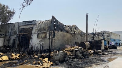 Six warehouses were destroyed after fire broke out in an industrial area in Ajman. Courtesy Ajman Civil Defence