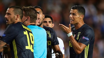 Cristiano Ronaldo argues with the referee. Getty Images