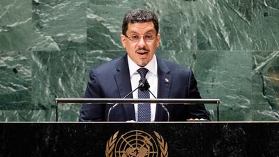 Yemen's Foreign Minister Ahmad Awad bin Mubarak addresses the 76th Session of the United Nations General Assembly in New York. EPA