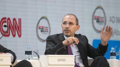 Jordanian Foreign Minister Ayman Safadi called for a resumption of Israeli-Palestinian talks. Mona Al Marzooqi / The National