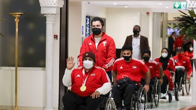 The UAE Paralympic team arrives at Abu Dhabi International Airport on Monday, September 6, 2021 after competing at the 2020 Tokyo Paralympics. All photos Khushnum Bhandari / The National