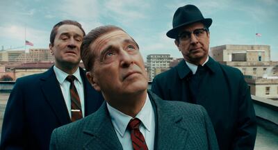 Robert De Niro, Al Pacino and Ray Romano in a scene from 'The Irishman.' Courtesy Netflix