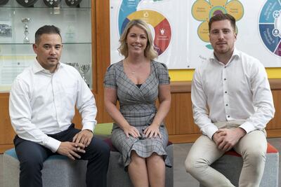 Robert Welsh, founder of Teacher Socials, pictured with members Andrea Higgins and Sean Gavin, believes teachers need more support from their schools to cope with the daily demands of their jobs. Antonie Robertson / The National