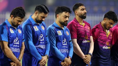 A minute's silence is observed for victims of the earthquake in Afghanistan, before the UAE takes on Afghanistan in a T20 International match at Sharjah Cricket Stadium. Chris Whiteoak / The National