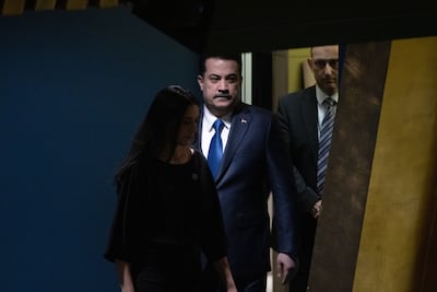 Mohammed Shia Al Sudani, Iraq's Prime Minister, arrives to speak during the UNGA. Bloomberg