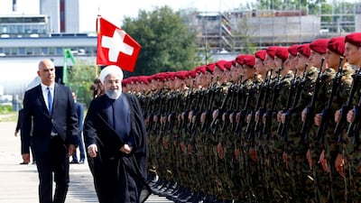 Iranian president Hasan Rouhani is currently visiting Europe. He was welcomed on Monday in Zurich by Swiss president Alain Berset. Arnd Wiegmann / Reuters