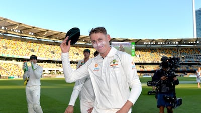 Marnus Labuschagne acknowledges the fans at the end of day three. Getty