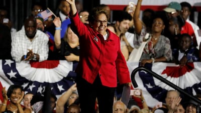 Donna Shalala waves as she walks onstage during a campaign rally in Miami, Florida. REUTERS/Joe Skipper