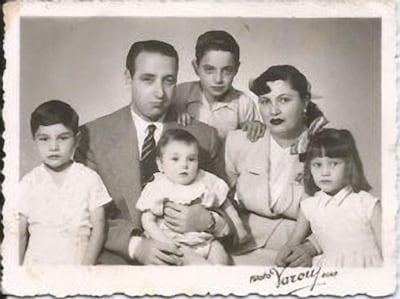 Family photo, circa 1950, with Tamara Alrifai's grandfather Fouad and grandmother Fatima. Courtesy of Tamara Alrifai