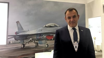 Greece's Defence Minister Nikolaos Panagiotopoulos at Idex 2021. Ahmed Maher/The National