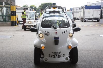 A Driveless Cargo Document Delivery vehicle (CADDY) at Changi Airfreight Terminal. Bloomberg