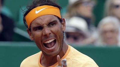 Spain's Rafael Nadal reacts during his final match of the Monte Carlo Tennis Masters tournament against France's Gael Monfils in Monaco, Sunday, April 17, 2016. (AP Photo/Lionel Cironneau)