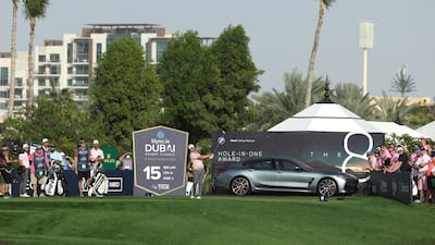 Justin Harding tees off on the 15th hole during day three of the Slync.io Dubai Desert Classic at Emirates Golf Club. Getty