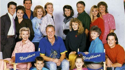 A picture of the early 'Neighbours' cast featuring Jason Donovan and Kylie Minogue in 1987. Grundy TV/ Rex Features