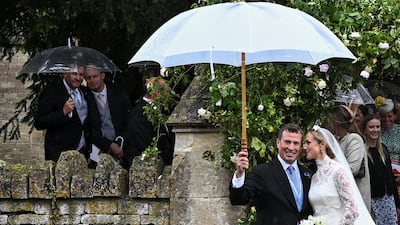 Princess Anne's son Peter Phillips and Harriet Sperling following their wedding at All Saints' Church in Kemble, Cirencester. Reuters