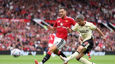 Ipswich's Daizen Maeda shoots for goal but sees effort saved. Getty Images