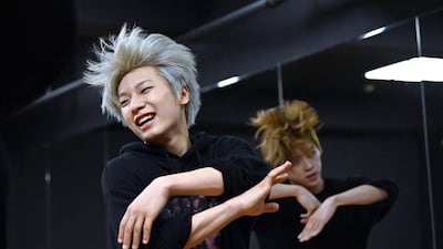 Blitzers performing during their dance practise session at a rehearsal studio in Seoul. AFP