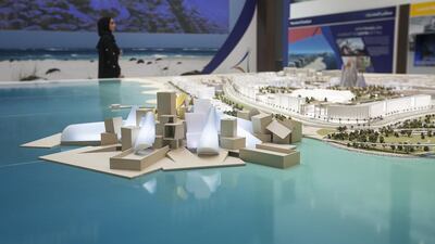 The Guggenheim stands out on the scaled model masterplan for Saadiyat Island. Mona Al Marzooqi / The National