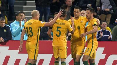 Australia defender Milos Degenek, right, who plays his club football in Japan, says some of his club mates and fans would be happy to see Japan lose their ipcoming World Cup qualifier against Australia in Saitama. Tony Ashby / AFP