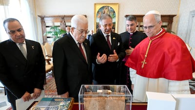 Pope Leo and Mr Abbas during their meeting. Reuters