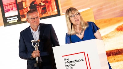 Author Georgi Gospodinov, left, along with translator Angela Rodel, were announced as winners of The International Booker Prize 2023. Getty Images