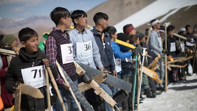 Local boys prepare for the start of the wooden ski race. Rick Findler for The National