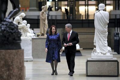 Maria Fernanda Espinosa Garces, President of the 73rd United Nations General Assembly and guest arrive at the Musee d'Orsay in Paris. AFP