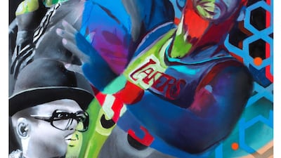 Muralist Moks created a figurative image, starring Run DMC members and the Dubai skyline.