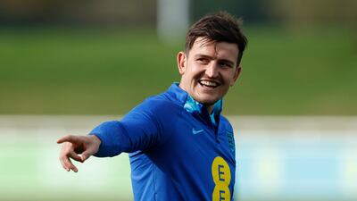 Harry Maguire trains for the Nations League clash with Italy. Reuters